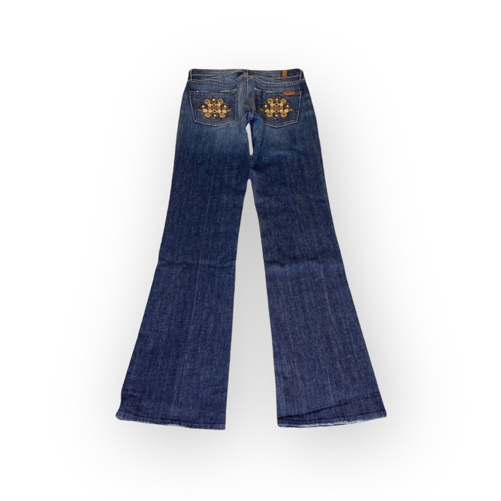 new 7 For All Mankind® ☯︎︎ Gold Medallion Embroidered Bootcut Jeans ☯︎︎ NY Dark - Picture 5 of 16